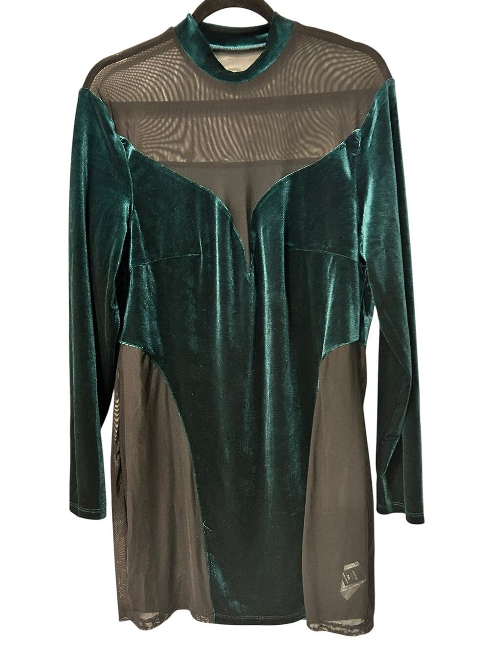 Women Velvet Mesh Dress SZ 2X Witchy Whimsygoth Sheer 90's Grunge Green Risque